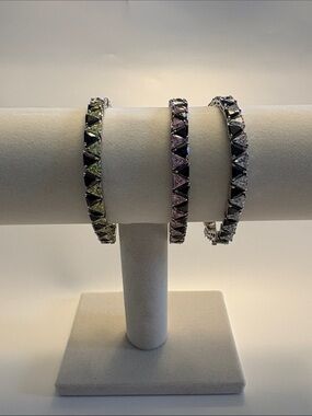 Sterling Silver Tennis Bracelets triangle shaped with Pink or Clear Stone